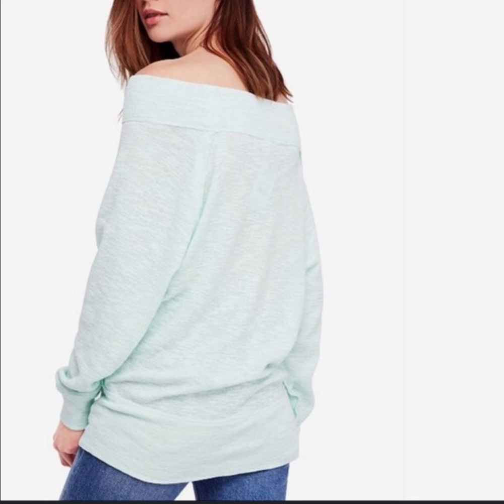 Free People Sz S Mint Green Oversized Palisades Off the shoulder Top